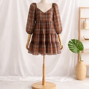 Gianni Bini Brown Plaid Mini Dress